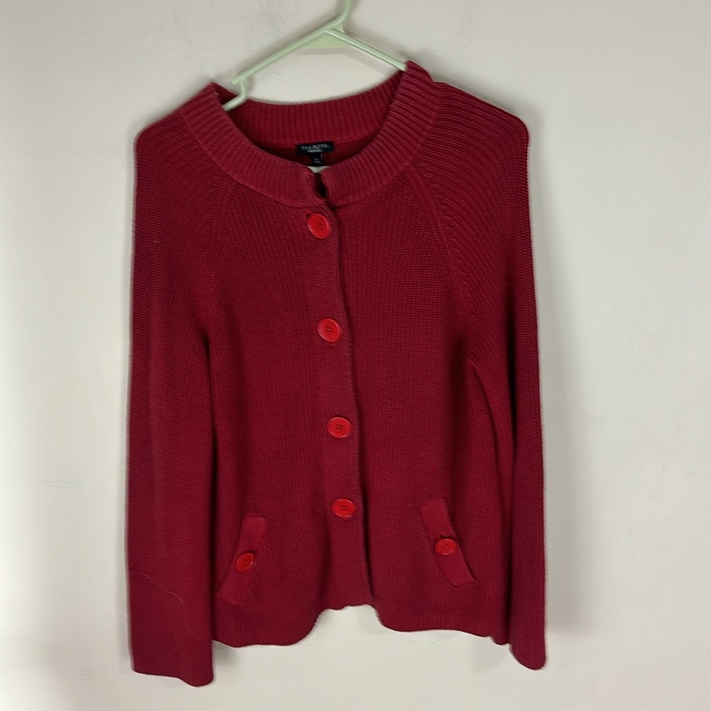 Talbots Red Ribbed Button Front Cardigan Sweater Size Small - Picture 6 of 10